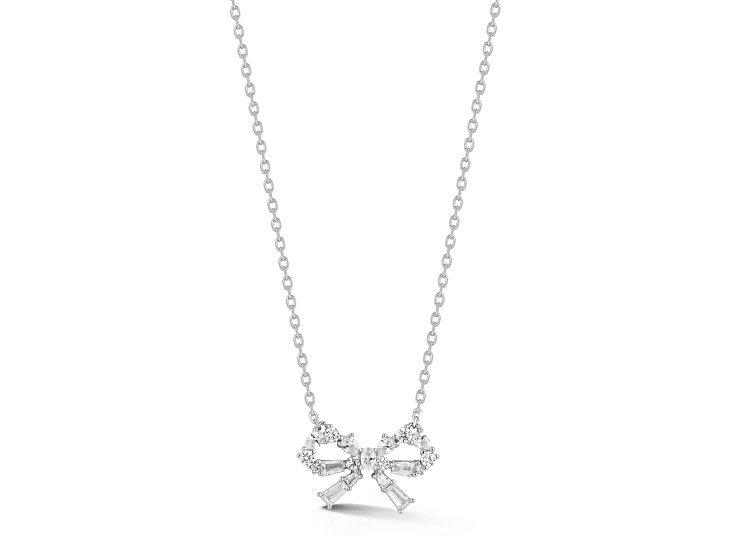 Rachel Zoe Rhodium Over Sterling Silver Cubic Zirconia Glitzy Bow Necklace