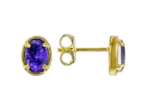 Peacock Australian Opal Triplet Rhod/24K Yellow Gold Over Palladium Sterling Silver Earrings