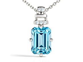 Natural Sky Blue Topaz Sterling Silver Octagen Shape Pendant with Chain