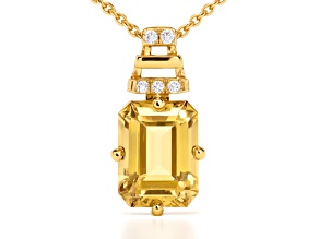 Natural Yellow Citrine 14K Yellow Gold Over Sterling Silver Octagen Shape Pendant with Chain