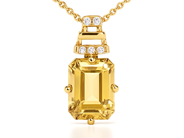 Natural Yellow Citrine 14K Yellow Gold Over Sterling Silver Octagen Shape Pendant with Chain