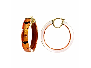 14K Yellow Gold Over Sterling Silver Bats and Spiders Illusion Acrylic and Enamel Hoops