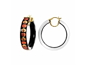 14K Yellow Gold Over Sterling Silver Pumpkin Illusion Acrylic and Enamel Hoops