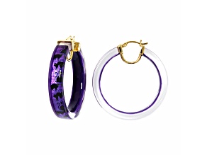14K Yellow Gold Over Sterling Silver Black Cat Illusion Acrylic and Enamel Hoops