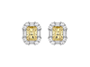 10K White Gold 1.33CTW Lab-Grown Yellow and White Diamond Stud Earrings with Push Backs