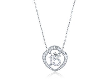 Picture of Quinceañera Heart Pendant Necklace Finished in Platinum