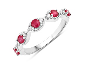 Mozambique Ruby and Lab Grown Diamond Rhodium Over Silver Infinity Band Ring 0.75ctw