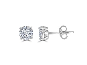 Lab Grown White Diamond Sterling Silver Cluster Stud Earrings 1ctw