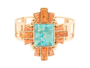 Barse Jewelry Composite Turquoise With Opal & Coral Gold Tone Santa Fe Cross Cuff Bracelet