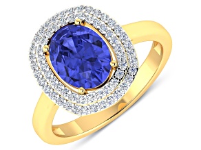 1.69ctw Violet Tanzanite and Diamond 14K Yellow Gold Halo Ring