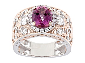 Pink Topaz, White Zircon Rhodium & 18k Rose Gold Over Palladium Sterling Silver Ring 2.86ctw