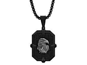Black Ion-Plated Stainless Steel and 0.75ctw Black Diamond Eagle Dog Tag Pendant
