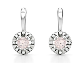 Pink Rose Quartz Over Sterling Silver Rhodium Round Drop Earrings