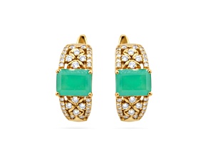 Green Agate 14k Yellow Gold Over Sterling Silver Hoop Earrings