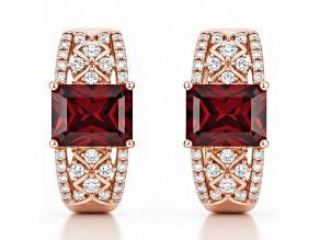 Red Garnet 14K Rose Gold Over Sterling Silver Hoop Earrings