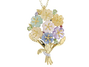 Multi Gemstone 24k Gold Over Palladium Silver Pendant W/ Chain 13.71ctw