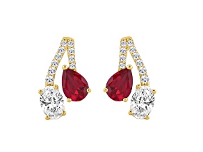 10K Yellow Gold 1.50CTW Lab Created Ruby and Lab-Grown Diamond Earrings with Push Backs