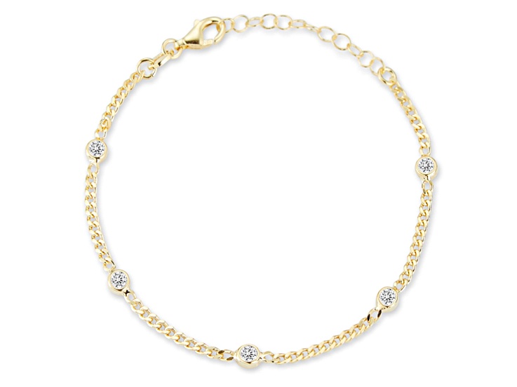 Rachel Zoe 14K Yellow Gold Over Sterling Silver Cubic Zirconia Station Curb Chain Bracelet