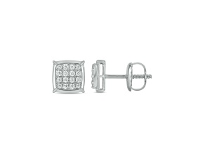 White Lab-Grown Diamond F-G SI1 Rhodium Over Sterling Silver Cushion Mens Stud Earrings 0.33ctw
