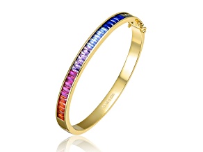 Multi-Colored Cubic Zirconia, 14K Gold Plated over Brass Bangle Bracelet