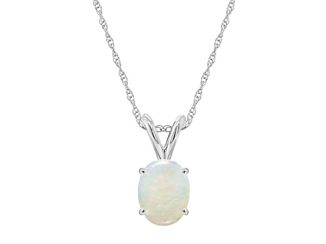 8x6mm Oval Opal 14k White Gold Pendant With Chain