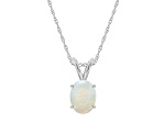 8x6mm Oval Opal 14k White Gold Pendant With Chain