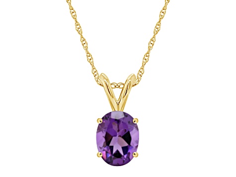 8x6mm Oval Amethyst 14k Yellow Gold Pendant With Chain