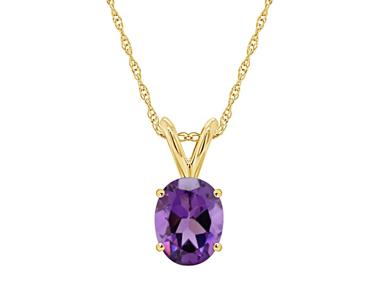 8x6mm Oval Amethyst 14k Yellow Gold Pendant With Chain - 1TS0PB | JTV