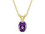 8x6mm Oval Amethyst 14k Yellow Gold Pendant With Chain