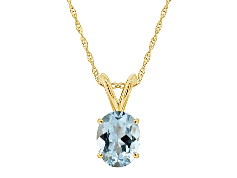 8x6mm Oval Aquamarine 14k Yellow Gold Pendant With Chain