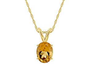 8x6mm Oval Citrine 14k Yellow Gold Pendant With Chain