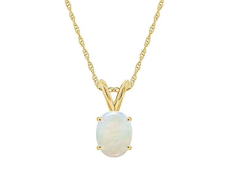 8x6mm Oval Opal 14k Yellow Gold Pendant With Chain