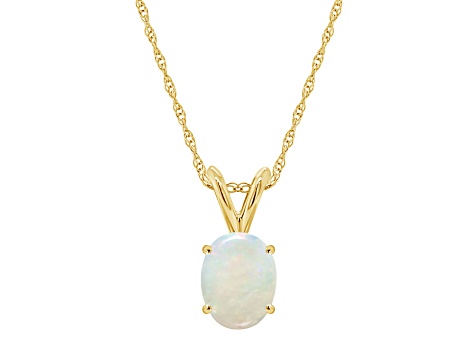 8x6mm Oval Opal 14k Yellow Gold Pendant With Chain