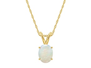 8x6mm Oval Opal 14k Yellow Gold Pendant With Chain