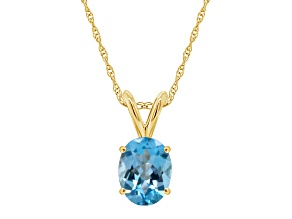 8x6mm Oval Blue Topaz 14k Yellow Gold Pendant With Chain