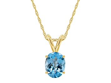 Picture of 8x6mm Oval Blue Topaz 14k Yellow Gold Pendant With Chain
