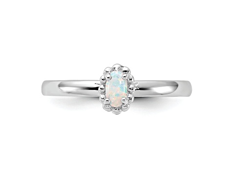Sterling Silver Stackable Expressions Lab Created Opal Ring 0.09ctw