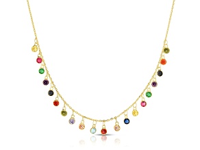 Sterling Statements 14K Yellow Gold Over Sterling Silver Rainbow Cubic Zirconia Charm Necklace