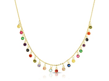 Picture of Sterling Statements 14K Yellow Gold Over Sterling Silver Rainbow Cubic Zirconia Charm Necklace