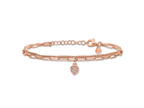 18K Rose Gold Over Sterlng Silver Cubic Zirconia Heart 6.75 Inch with 1 Inch Extension Bracelet