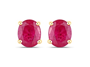 5x4mm Oval Pink Ruby 10K Yellow Gold Stud Earrings 0.60ctw