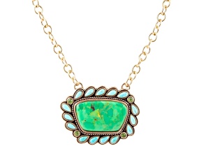 Barse Jewelry Legacy Lime Green and Blue Composite Turquoise Gold Tone Necklace