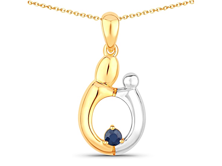 Blue Sapphire Two-tone 18K Yellow Gold Over Sterling Silver Mom Infinity Pendant With Chain