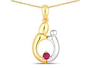 Pink Ruby Two-tone 18K Yellow Gold Over Sterling Silver Mom Infinity Pendant With Chain