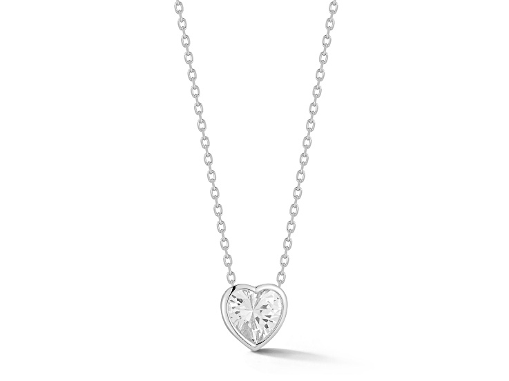 Rachel Zoe Rhodium Over Sterling Silver Heart Cubic Zirconia Solitaire Pendant Necklace