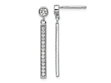 Picture of Rhodium Over Sterling Silver Polished Cubic Zirconia Bar Post Dangle Earrings