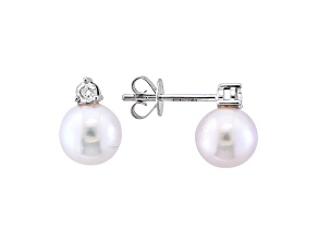 EFFY 14K White Gold Freshwater Pearl and Diamond Earrings