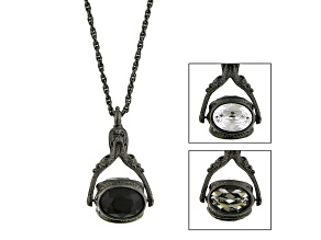 1928 Jewelry Black Tone Base Metal Crystal 3 Sided Spinner Necklace 30"