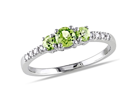 Peridot and Diamond 10K White Gold Ring 0.58ctw