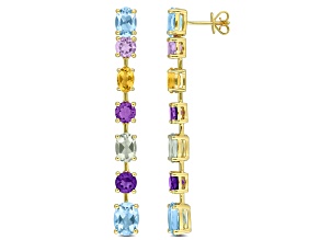 Multi Gem 14K Yellow Gold Earrings 10.12ctw